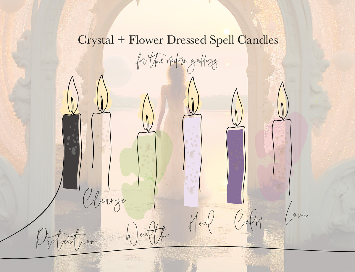Crystal + Flower Dressed Spell Candles - For the modern Goddess