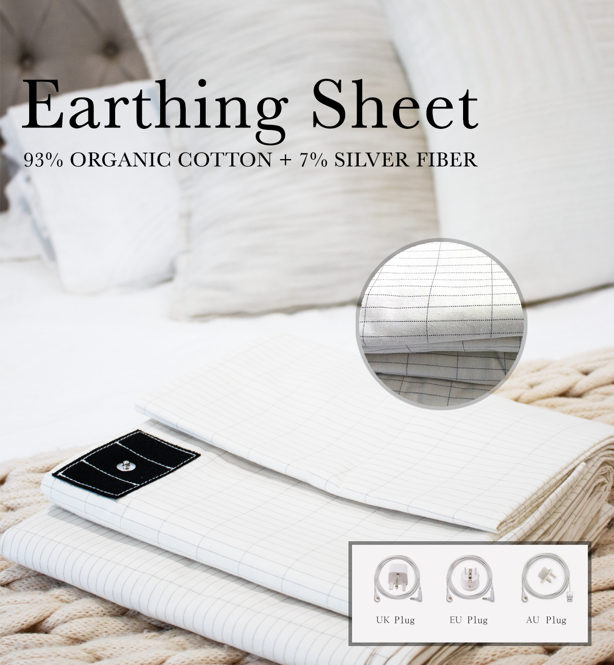 Earthing/Grounding Organic Cotton  Flat Bed Sheet with Conductive Silver Fiber