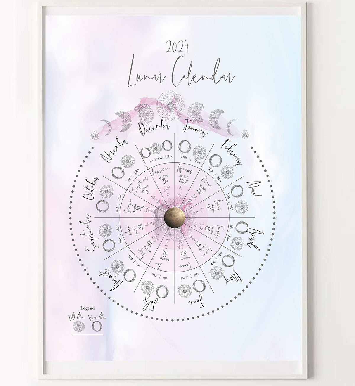 2024 Moon Phases Astrology Elemental Calendar - A4 Digital Download - Southern Hemisphere