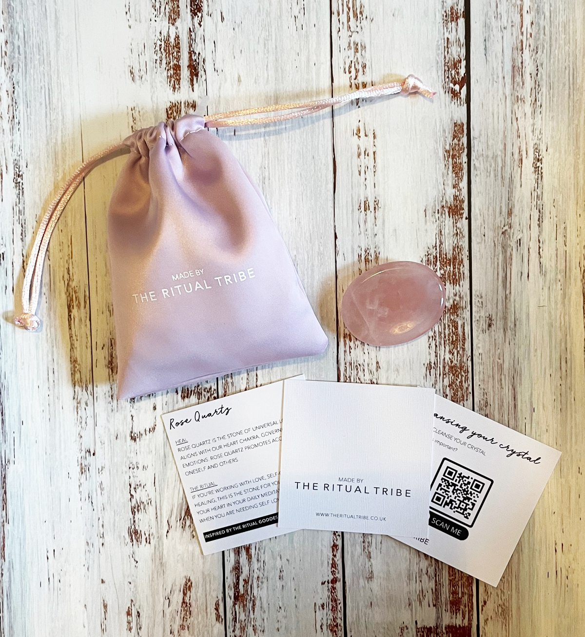 Rose Quartz Worry Stone - In a Satin Pink Bag